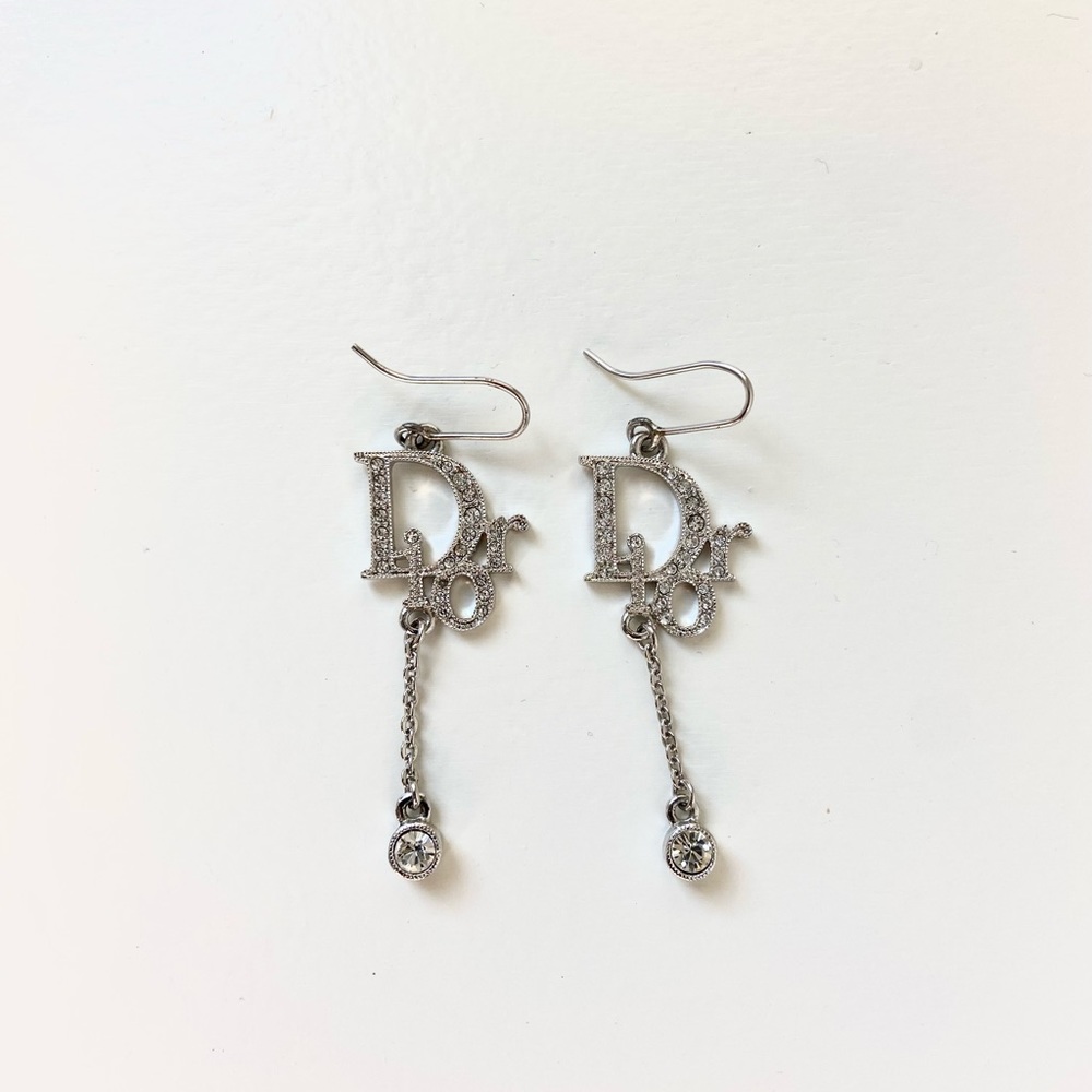 Vintage Christian Dior Silver Crystal Drop Earring